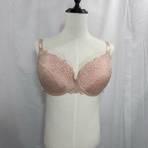 Peachy‎ Pink floral Lace Padded Adjustable Bra Size 42DD Coquette Sexy